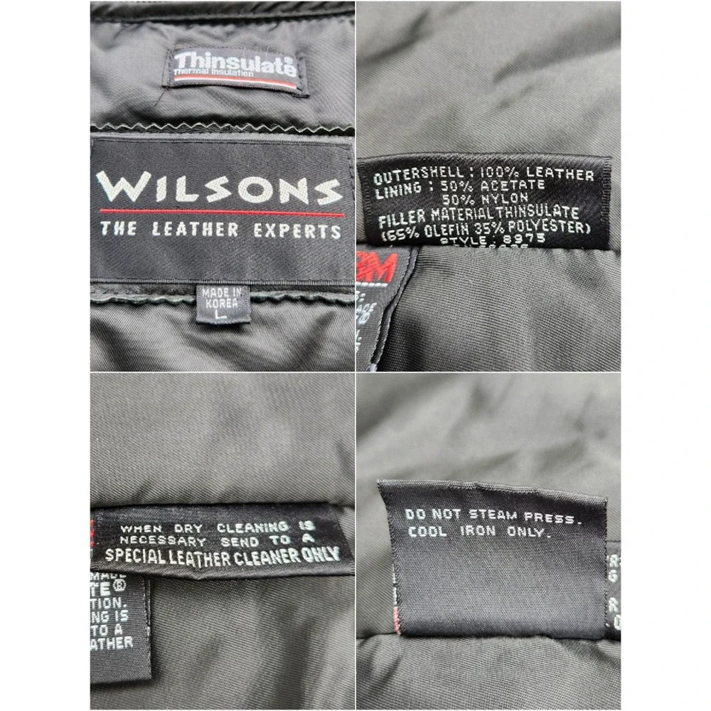 Wilsons Leather Bomber Jacket Black Thinsulate Padded Shoulder Vintage Large